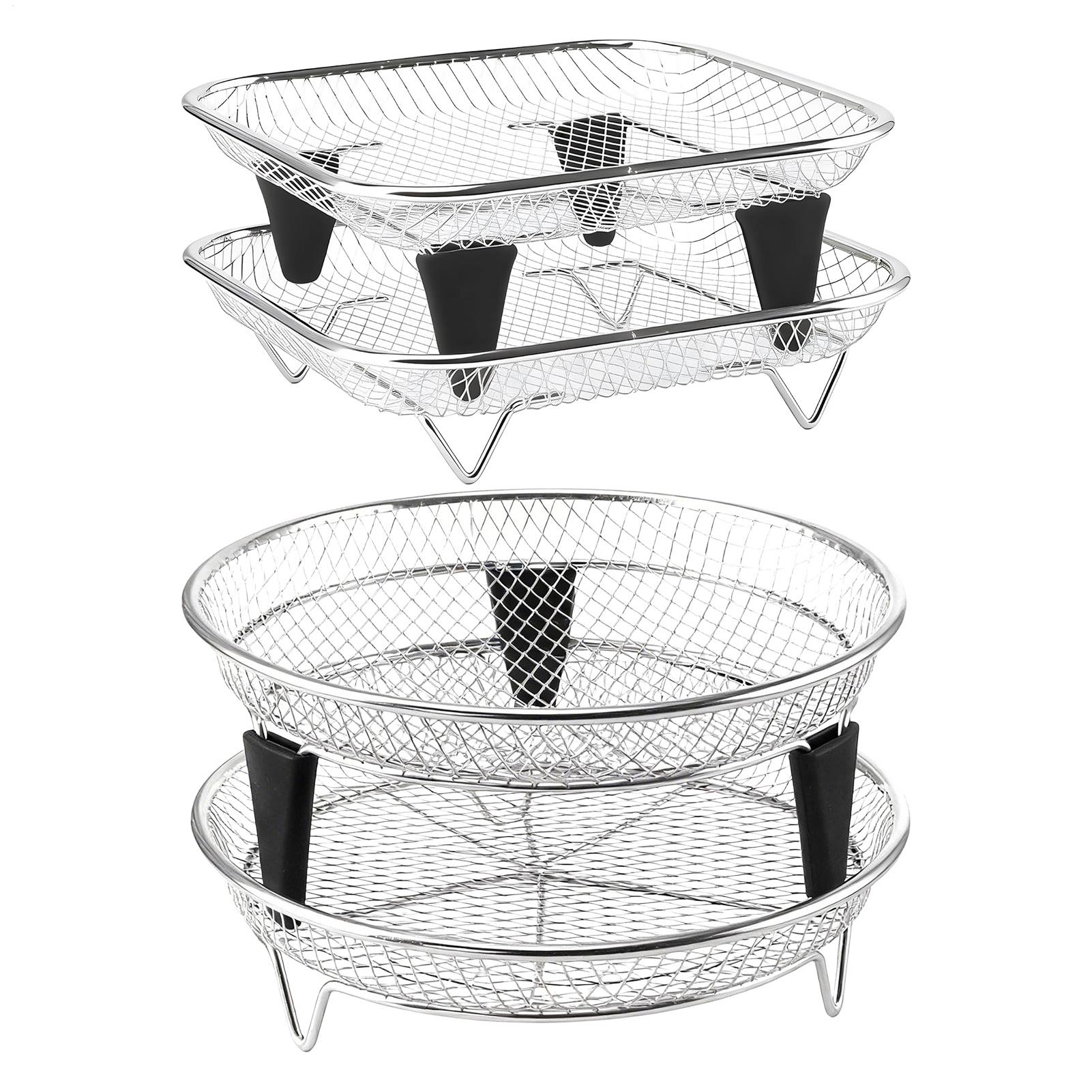 Kitchen Gadgets Air Fryer - Heißluftfritteusen-Korb aus Edelstahl, stapelbare Ablage, 2-teiliges