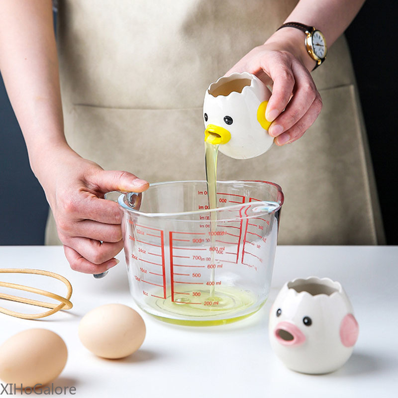 Egg Separator Tool - Cartoonförmiger Keramik-Eiweiß-Separator Eigelb-Entferner Haushaltsbackwerkzeug Eierflüssigkeits-Siebfilter Küchengadget