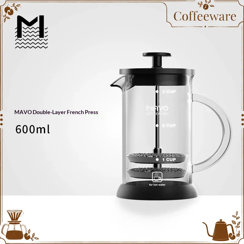 French Press Coffee Maker - MAVO French-Press-Kaffeemaschine mit Doppelmaschenfilter, 2 Tassen,